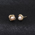 thumbnail image 5 of Pearl Stud Earrings, 14K Gold Plated, Four Leaf Clover Design with Cubic Zirconia, 5 of 6
