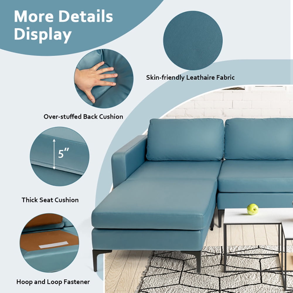 Finihen L-shaped Sectional Sofa Couch, Convertible Sectional Sofa, Modular L-shaped Sectional Sofa with Reversible Chaise and 2 USB Ports, for Living Room, Green Finihen L-shaped Sectional Sofa Couch, Convertible Sectional Sofa, Modular L-shaped Sectional Sofa with Reversible Chaise and 2 USB Ports, for Living Room, Green