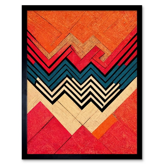 Memphis Design 1980s Abstract Red Orange Blue Art Print Framed Poster Wall Decor 12x16 inch