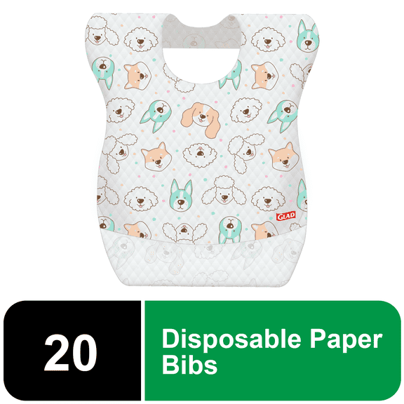 Glad for Kids Disposable Paper Bibs with Adorable Puppy Faces - 20 Count