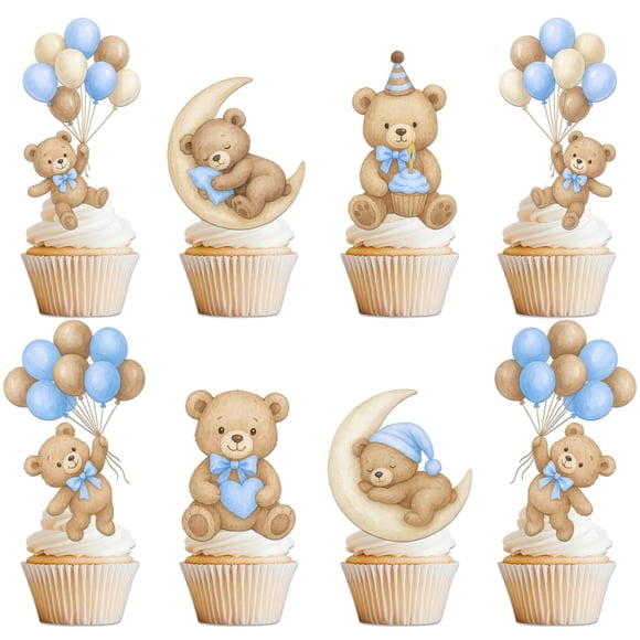 Cupcake Toppers JoviYofy Blue Bear Baby Shower revela el género