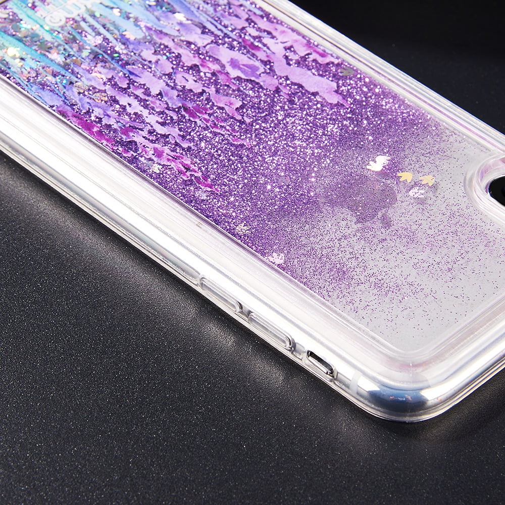 3D Winter Sparkle Glitter Waterfall Phone Case (Lavender Bliss) for Apple iPhone XS/X - Interactive Water Liquid Cascade Floating Snow Globe Dynamic Transparent Smartphone Cover - Purple Floral Nature