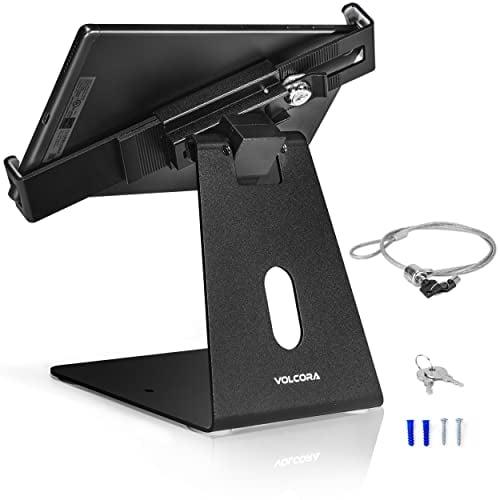 Volcora Anti-Theft Tablet Stand iPad Kiosk Stand with Lock, Black 10-13'' iPad Stand for Desk, Swivel, Adjustable iPad Holder For Desk, iPad Mount For Desk For POS Register, Retail Business, Cashier