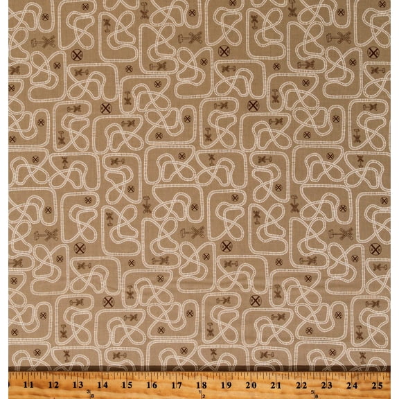 Cotton Round the Mountain Railroads Signs Train Tracks Transportation Travel Tan Cotton Fabric Print by the Yard (C13812-TAN)
