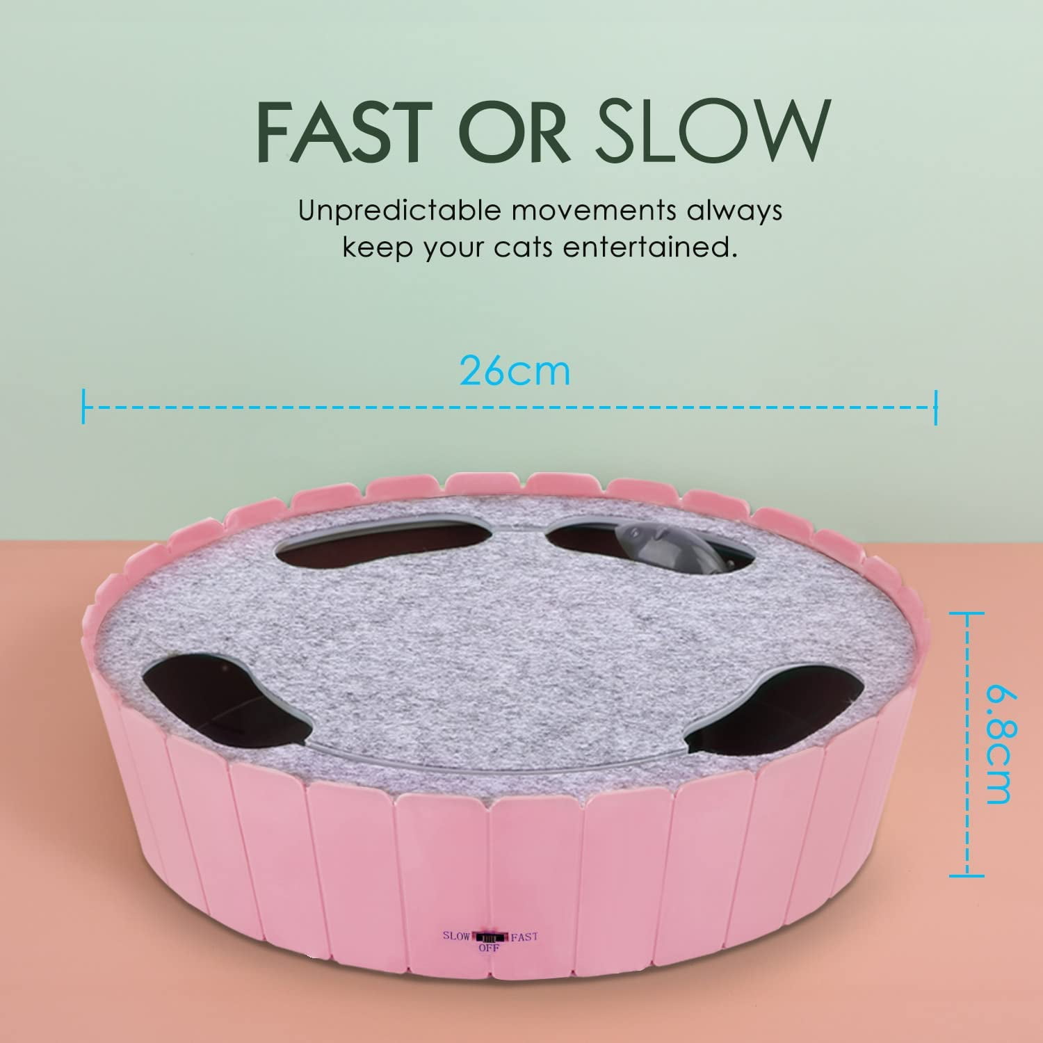 Pawaboo Cat Toy with Running Mouse, Electric Interactive Motion Cat Toy Automatic Rotating Teaser Pop and Play Hide and Seek Hunt Peekaboo Cat Toy for Pet Cat Kitten Play Fun Excercise, Pink