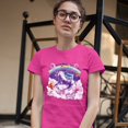 thumbnail image 3 of Tee Hunt Pug Riding a Unicorn in Clouds T-Shirt Space Rainbow Trippy Donuts Women's T-Shirt Tee, Pink, XX-Large, 3 of 5