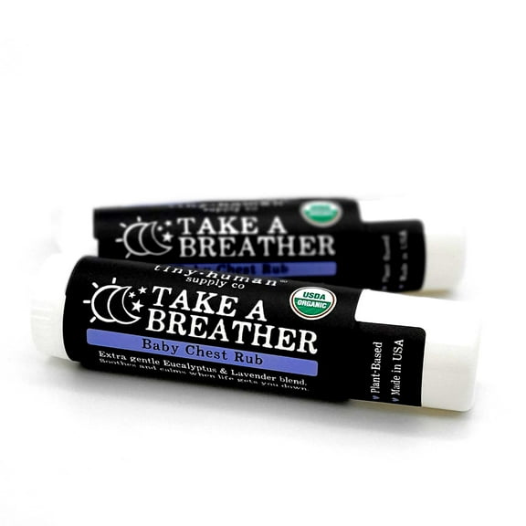 Organic Take A Breather Baby Chest Rub Stick 2pk, 100% Natural, Soothing Lavender & Eucalyptus, Petroleum Free, Cruelty Free