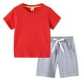 thumbnail image 4 of Gubotare Boy Clothes Set Contrast Color Toddler Boy Clothes Baby Boy Outfits Short Sleeve Tops and Shorts Summer Boys Clothing 6 9 12 18 24 Months 2T 3T 4T ( Red,Size 12-18 Months), 4 of 4