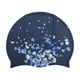 thumbnail image 1 of Gorro de natación impermeable de silicona con estampado floral, 1 pieza, azul marino y blanco, 1 of 5
