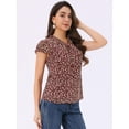 thumbnail image 2 of DARING DIVA Ruffle V Neck Cap Sleeve Chiffon Floral Blouses L Dark Red, 2 of 7