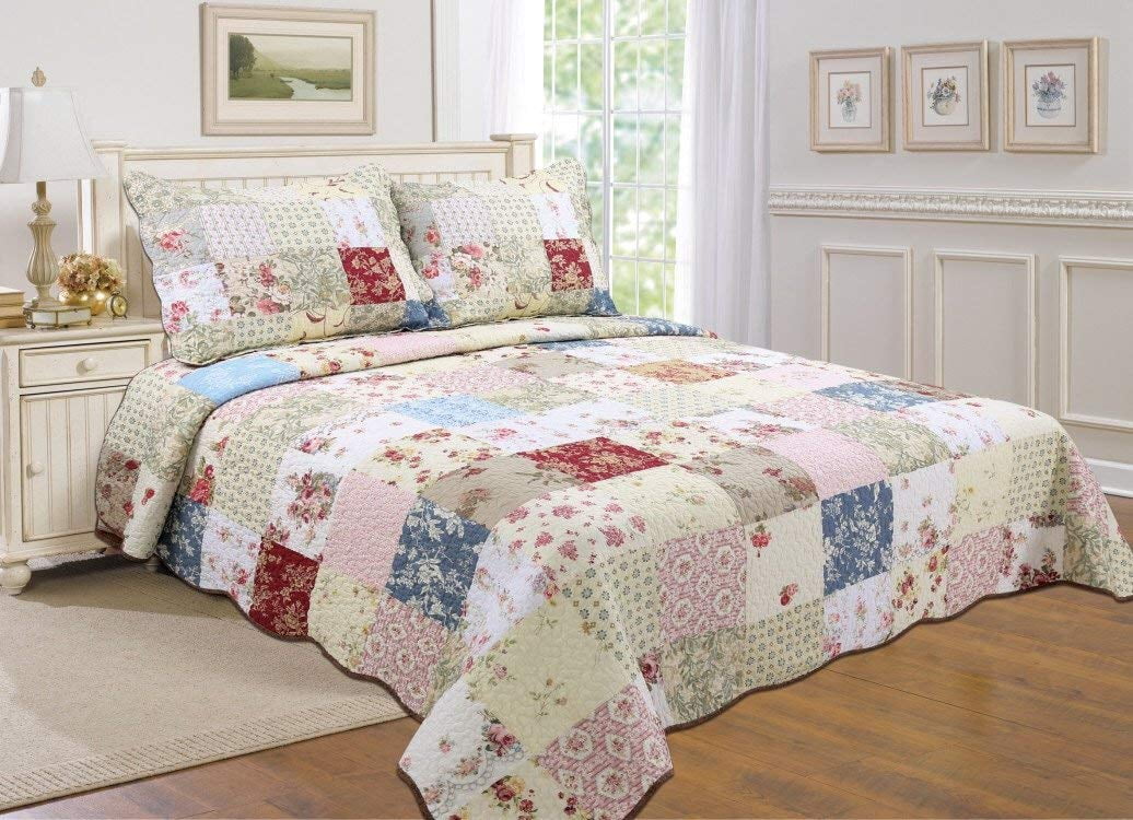 All for You 100 COTTON 3piece Reversible Bedspread/ Coverlet / Quilt