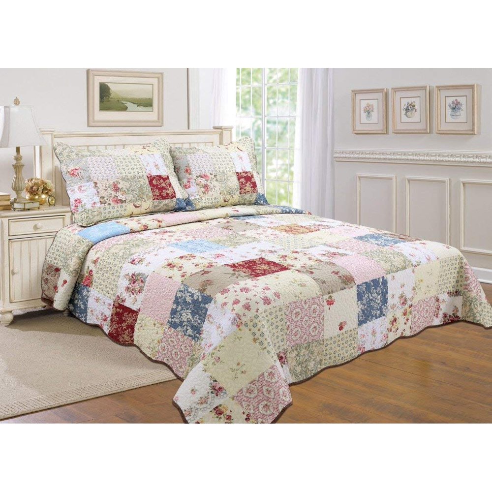 All for You 100 COTTON 3piece Reversible Bedspread/ Coverlet / Quilt