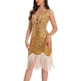 thumbnail image 2 of YTCAMLO 1920s Flapper Dresses for Women Vintage V Neck Midi Dress with Flowy Tassel Slim Cocktail Sleeveless Sequin Dress for Party, 2 of 9