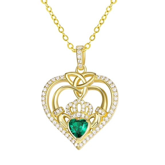 TANGPOET 925 Sterling Silver Double Heart Pendant Claddagh Necklace for Women