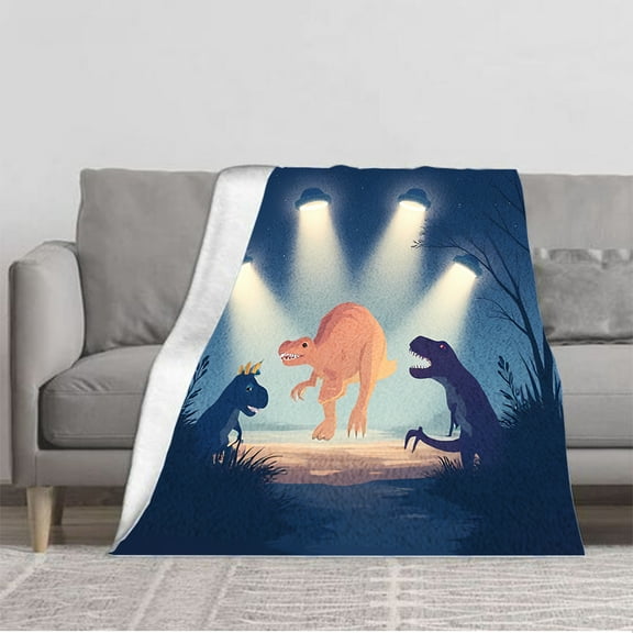Cozy Soft Flannel Blanket with Pattern - Warm and Durable Throw for Sofa Travel Bed and Chair - Perfect for Dino Lovers