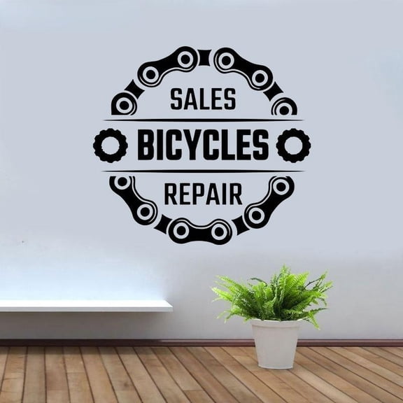 Bicycle Shop Wall Sticker Sales Bicycles Repair Quote Vinyl Window Decals Freestyle Dirt Bike Chain Decor Interior Mural 46x42cm