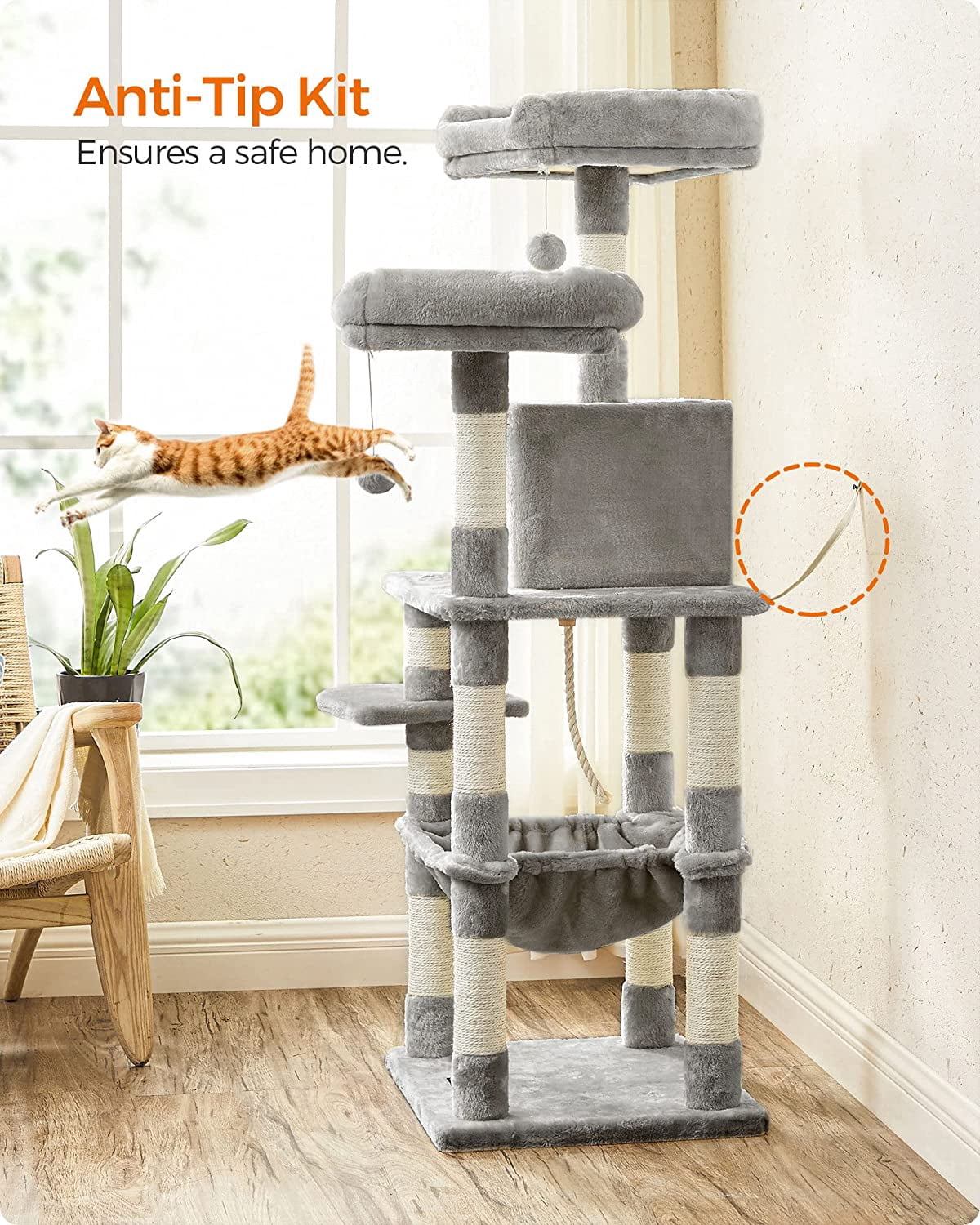 56.3" Cat Tree Cat Tower Cat Condo with Scratching Posts for Indoor Cats Light Gray