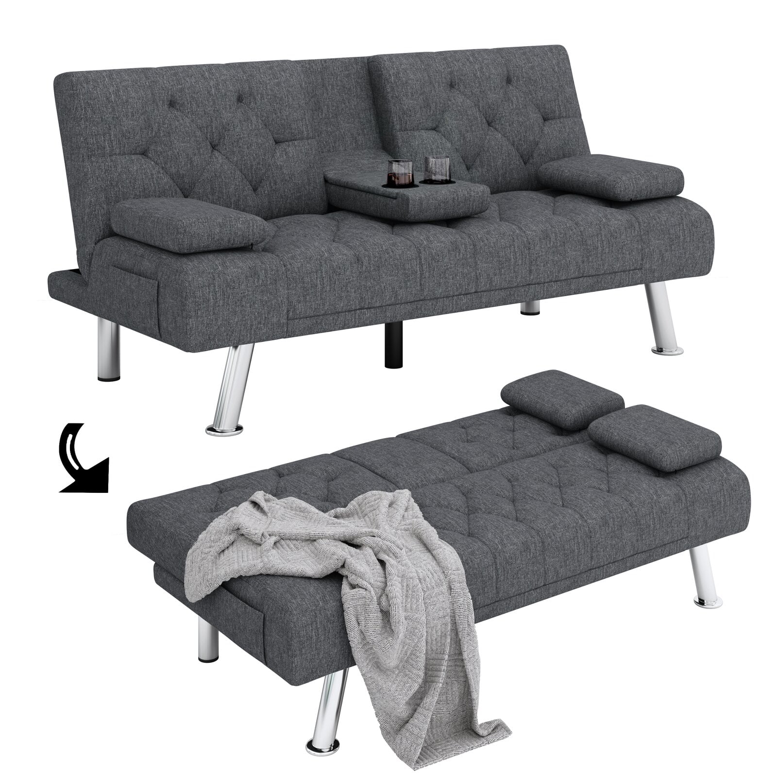 WONDER COMFORT Gray Memory Foam Futon Sofa Bed Foldable Convertible  Loveseat TN-267FA-DG - The Home Depot