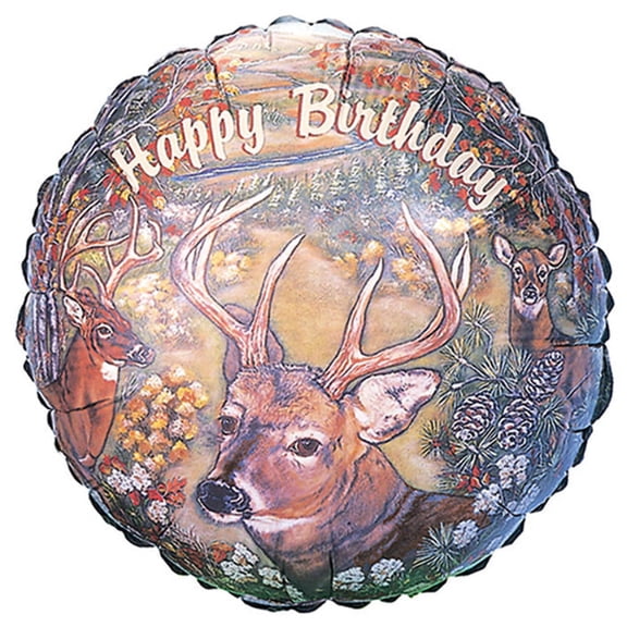17 inch Burton Deer Scene Happy Birthday Foil Mylar Balloon - Packaged - Qty 1 - Party Supplies Decorations