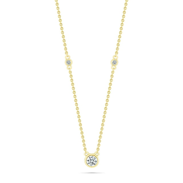 DGOLD Collier Station en Or Jaune 10 Kt avec Diamants Blancs Ronds pour Femmes (1/5 cttw)