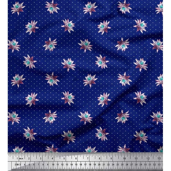 Soimoi Cotton Poplin Fabric Dot & Waterlily Floral Printed Fabric 1 Yard 56 Inch Wide