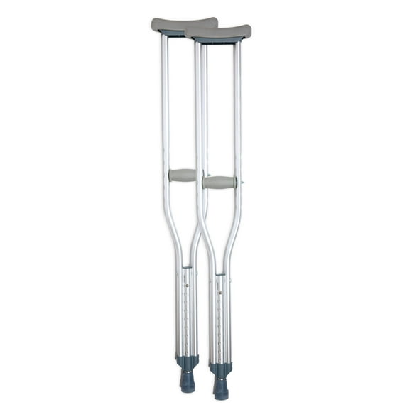 Muletas de aluminio BodyMed, pequeñas (par) - Altura ajustable (1,48 m - 1,52 m), diseño ligero, almohadillas y empuñaduras acolchadas para las axilas, puntas de goma antideslizantes - Soportan hasta