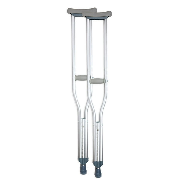 Muletas de aluminio BodyMed, medianas (par) - Altura ajustable (1,57 m - 1,88 m), diseño ligero, almohadillas y empuñaduras acolchadas para las axilas, puntas de goma antideslizantes - Soportan hasta