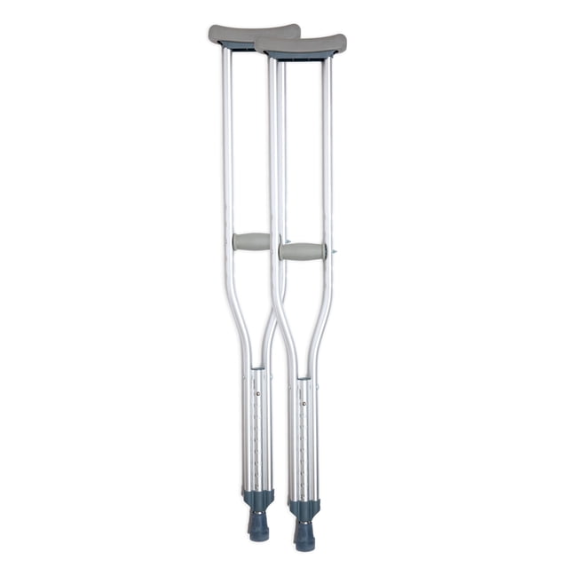Muletas de aluminio BodyMed, medianas (par) - Altura ajustable (1,57 m - 1,88 m), diseño ligero, almohadillas y empuñaduras acolchadas para las axilas, puntas de goma antideslizantes - Soportan hasta