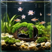 Cififendec Resin Moss Wine Barrel Aquarium Ornament, 3.15"×2.76", Simulated Fish Hideout Cave Decor for Betta Shrimp Reptile Tank Landscape Decoration