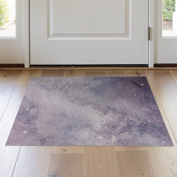 ODIKA 2'x3' Washable Accent Rug Pet Friendly, Bedside Mat Starry Watercolor Dreamy Galaxy Twinkling Stars Constellation Purple Flowing for Bedroom, Nursery, RV