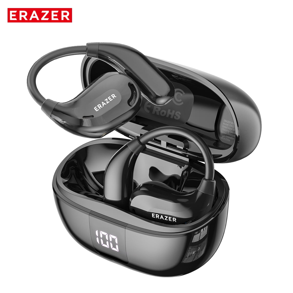 ERAZER XT66PRO Wireless Bluetooth 5.4 Open-Ear Earbuds, Earhook Headphones with 40H Playtime, IPX5 Waterproof for Sports & Work, Black + Earbud Case