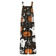 thumbnail image 5 of Women's Halloween Jumpsuits Ghost Skull Halter Backless Horror Overalls Skeleton Bat Wide Leg Spooky Rompers, S, 5 of 5