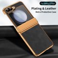 thumbnail image 3 of Compatible with Samsung Galaxy Z Flip 5 5G Luxury Case with Hinge Protection, Classical Plating PC with PU Leather Protective Anti-fingerprint Cover Phone Case for Samsung Z Flip 5, Black, 3 of 7