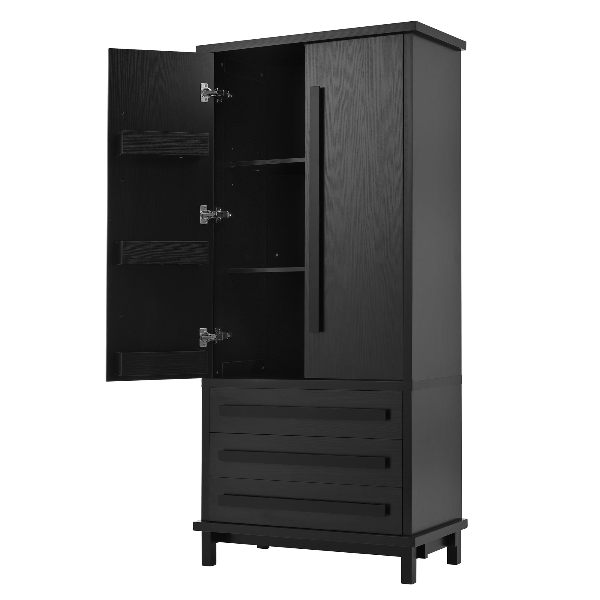 Euroco 70" Kitchen Pantry Cabinet,Large Food Storage Pantry Cabinet with 2 Cabinet Shelves,6 Door Shelves & 3 Drawers,Freestanding Tall Cupboard for Kitchen, Dining Room, Living Room, Bathroom,Black