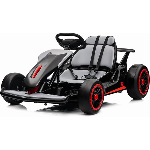 24V Go Kart for Kids 6-12 Year Old,Child Electric Drift Go-Kart with Music Mode,Electric Drifting Go Cart with Powerful Motor for 6  Years Kid,2 Speed Available,Max Load 110lbs (Black-1)