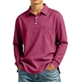 thumbnail image 3 of GrmtClth Polo Shirts for Men Long Sleeve Collared Button Placket With Chest Pocket Lightweight Leisure Outdoor Pullover Tops Hot Pink XL, 3 of 7