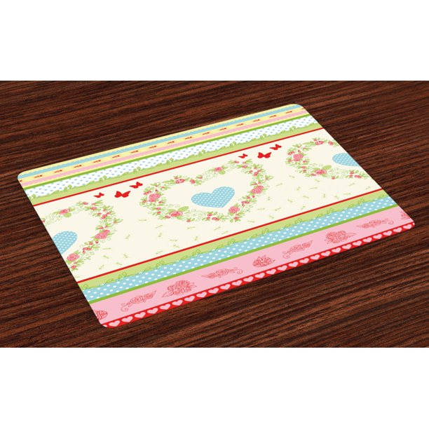 Shabby Chic Placemats Set of 4 Country Style Roses and Borders