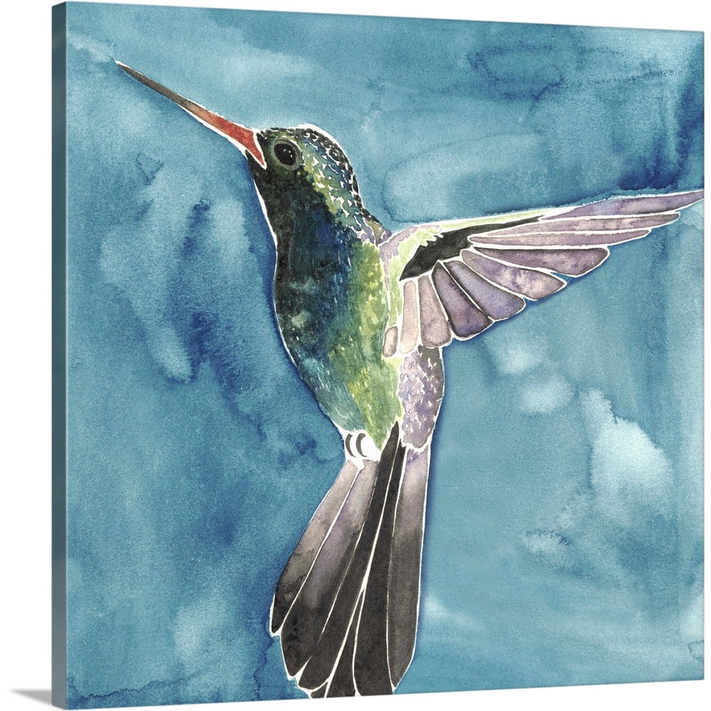 Watercolor Hummingbird II Canvas Wall Art, Home Decor 16x16