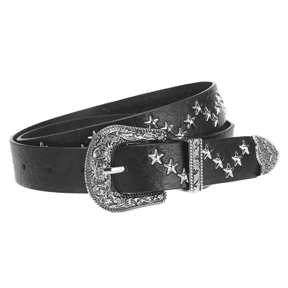 SWSMCLT Women's Metal Belt Faux Leather Metal Buckle Vintage Fashion Medium Casual Studded Fall Basic Buckle Black Small-Large