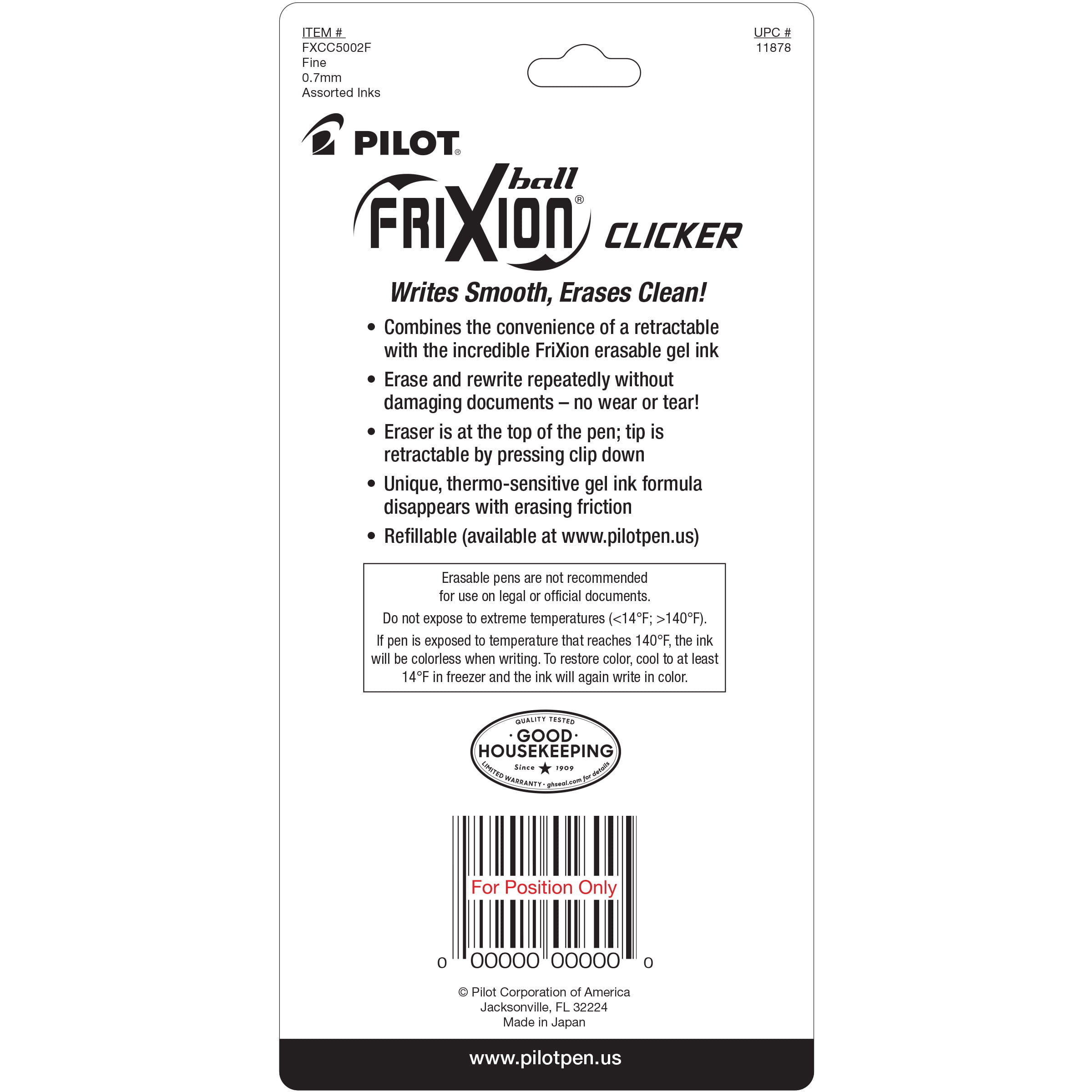 Pilot Frixion Clicker Erasable GEL 5 Pens Fine 0.7mm Point Asst Inks Fxcc5002f for sale online 