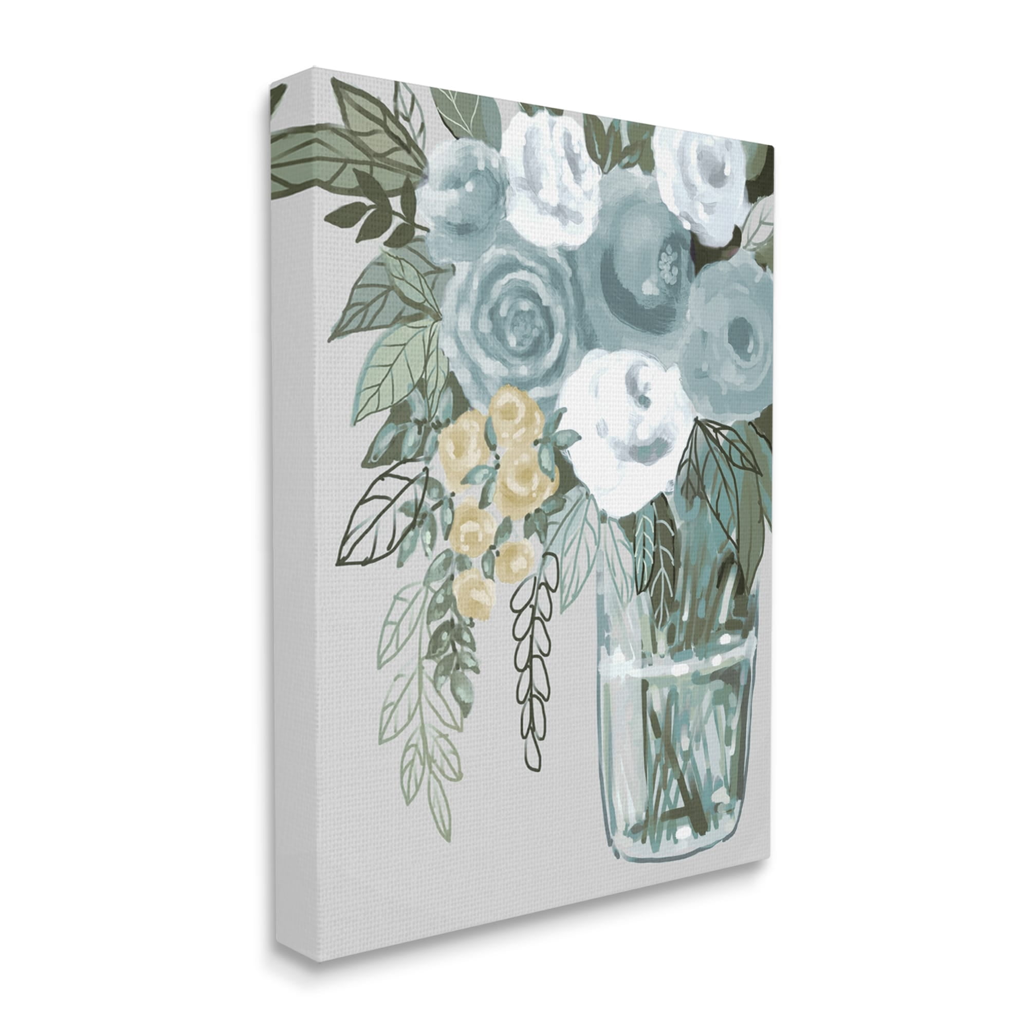 Stupell Industries Simple Flower Bouquet Arrangement Glass Vase Illustration Paintings Gallery-Wrapped Canvas Print Wall Art, 16x20, by Boho Studio