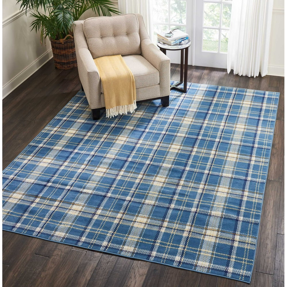 Nourison Grafix Plaid Blue Area Rug