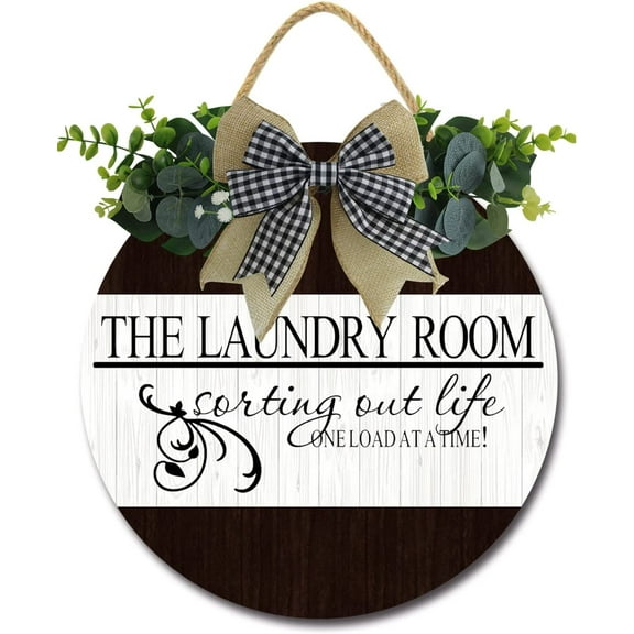 Eveokoki 12" The Laundry Room Soiting Out Life One Load At A Time Sign Rustic Wooden Round Plaque Wreaths for Wall Door Sign Vintage Hanging Laundry Room Decor for Wash House Farmhouse