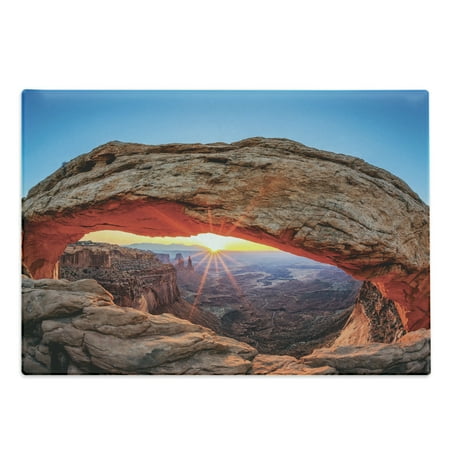 

USA Cutting Board Famous Sunrise at Mesa Arch in Canyonlands National Park Utah USA Decorative Tempered Glass Cutting and Serving Board Large Size Pale Brown Sky Blue by Ambesonne