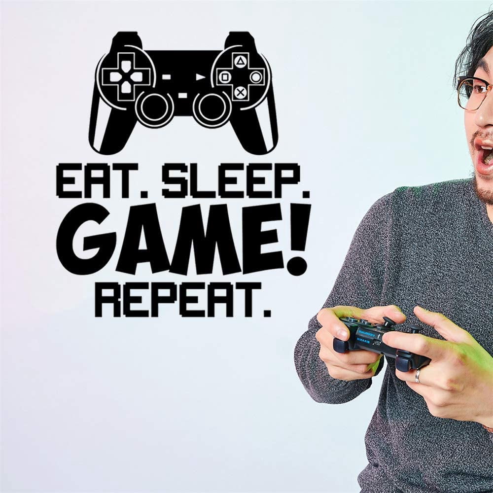 GAMIN ZONE Türschild 'Eat Sleep Game Repeat' | 20 X 30 Cm, PVC-Hartschaum | Gelb/Schwarz, Wetterfest