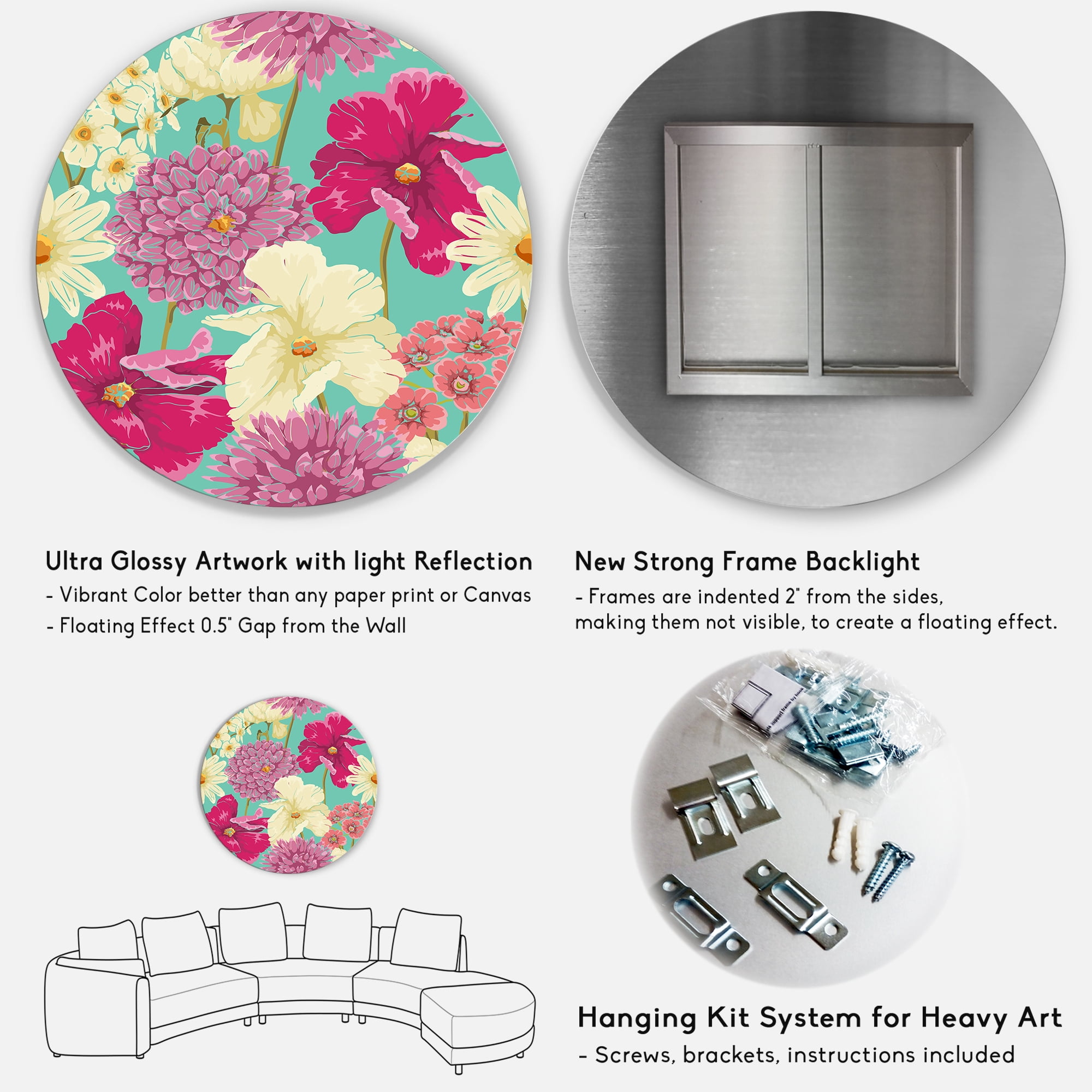 Designart 'Vintage Yellow and Pink Flowers' Traditional Circle Metal Wall Art 23x23 - Disc of 23