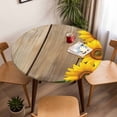 thumbnail image 5 of Yellow Sunflower Leaf Elastic Fitted Round Table Cover Wood Grain Waterproof Outdoor Tablecloth for Holiday Party, Picnic, Patio & Dining Fits Tables Up to 36"-44", 5 of 8