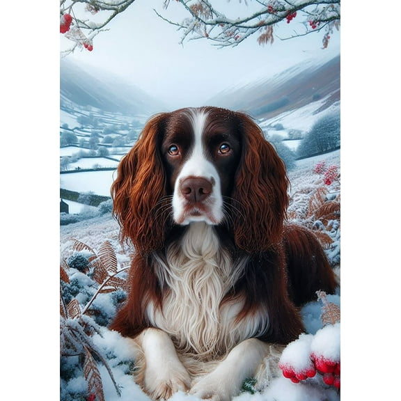 Springer Spaniel Liver White - Best of Breed DCR Winter Berries Garden Flag 12" x 17"