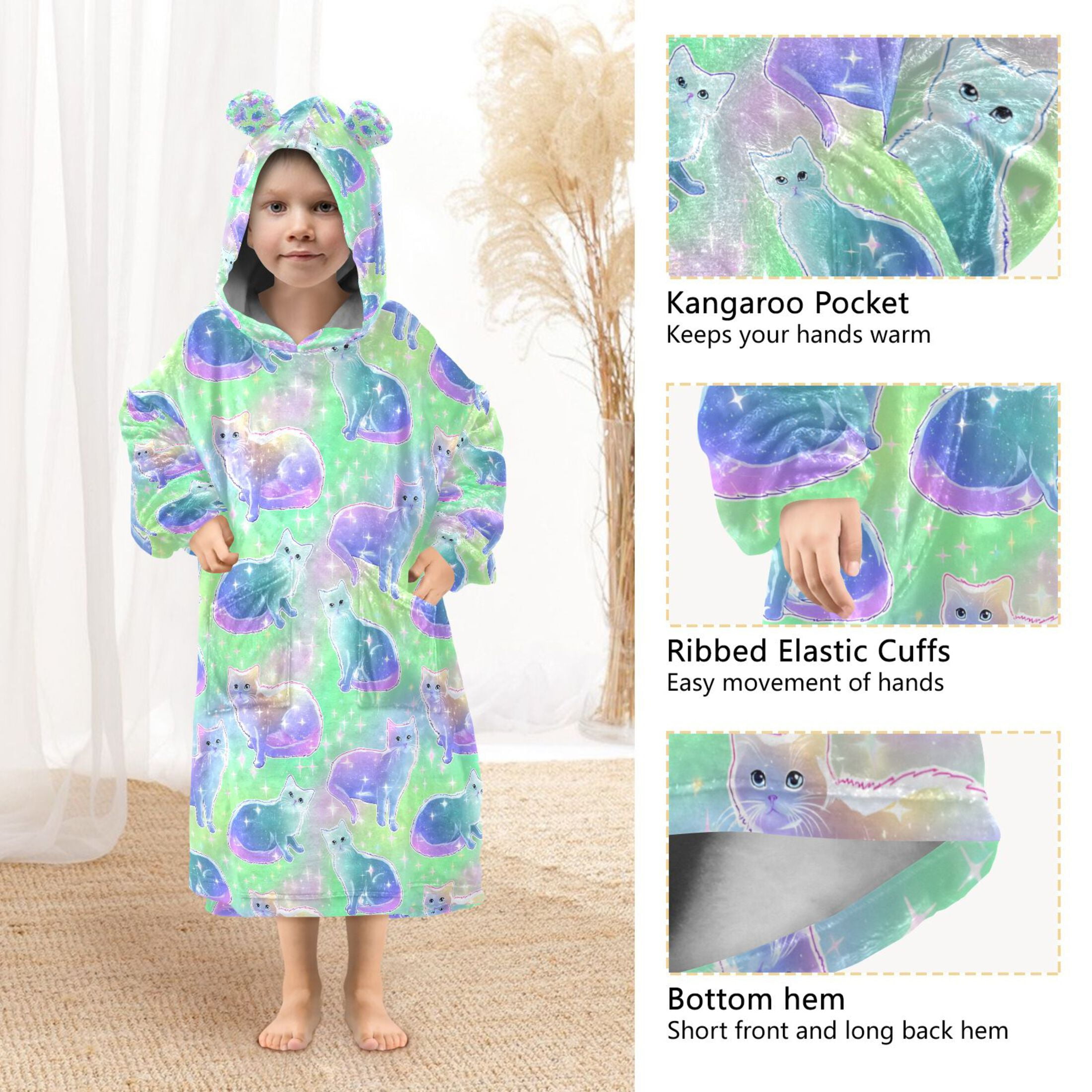 joogoo Blanket Hoodie for Glitter Cute Cats Oversize Sweatshirt 3-14 YR L