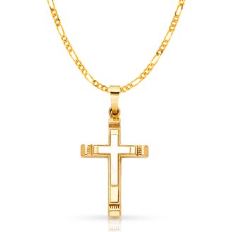 14K Yellow Solid Gold Plain Key Charm Pendant with 1mm Box Chain